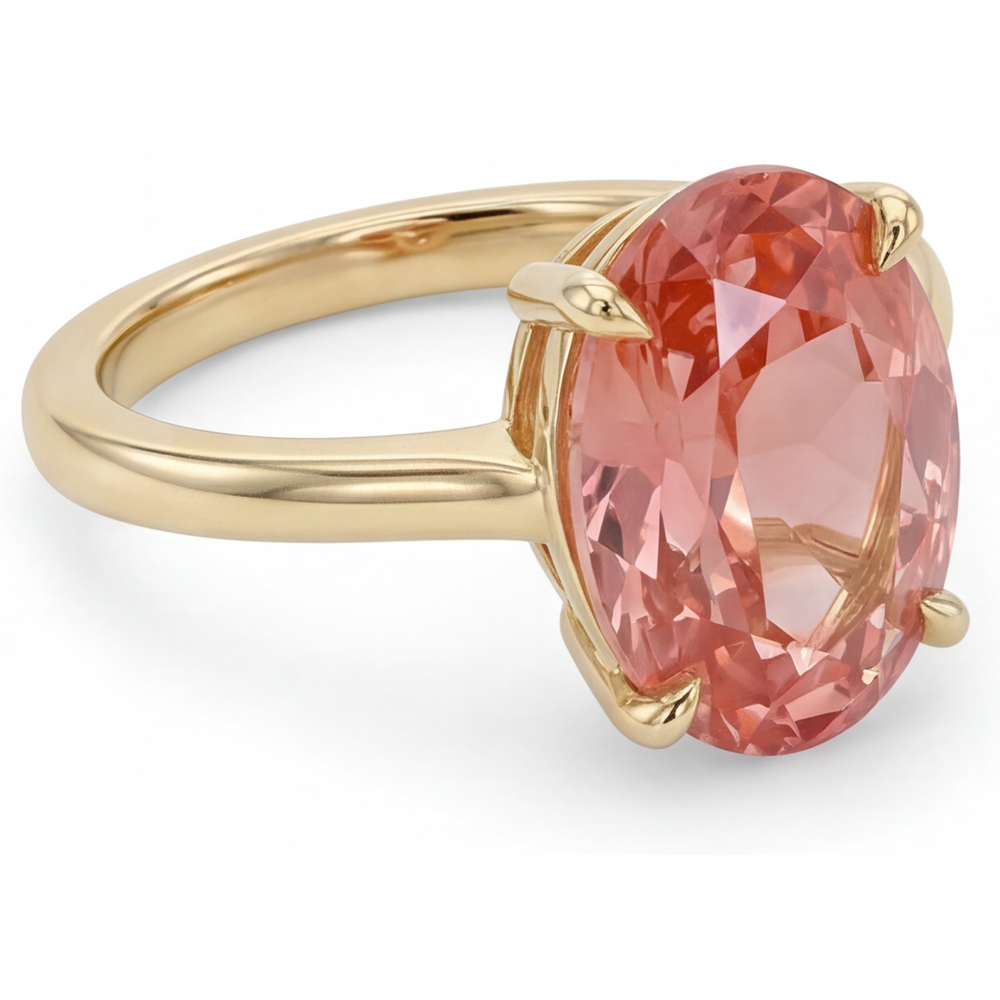 Peach Sapphire Jewelry 2.5 Carat Genuine Oval Padparadscha Solitaire Ring 14K Yellow Gold