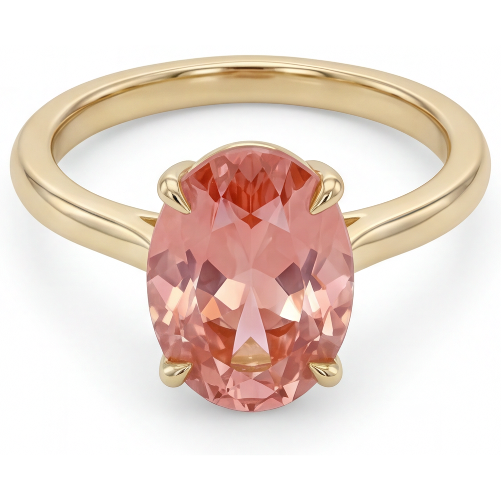 Peach Sapphire Jewelry 2.5 Carat Genuine Oval Padparadscha Solitaire Ring 14K Yellow Gold