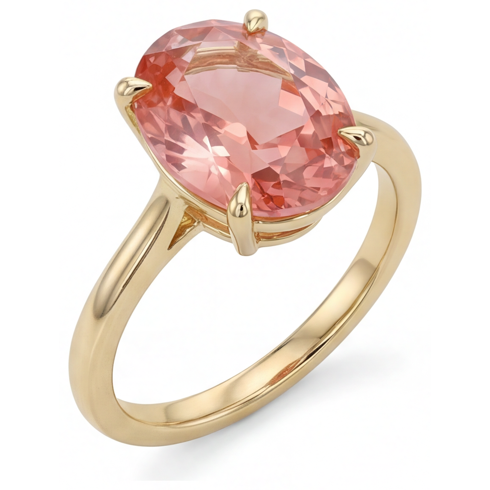Peach Sapphire Jewelry 2.5 Carat Genuine Oval Padparadscha Solitaire Ring 14K Yellow Gold