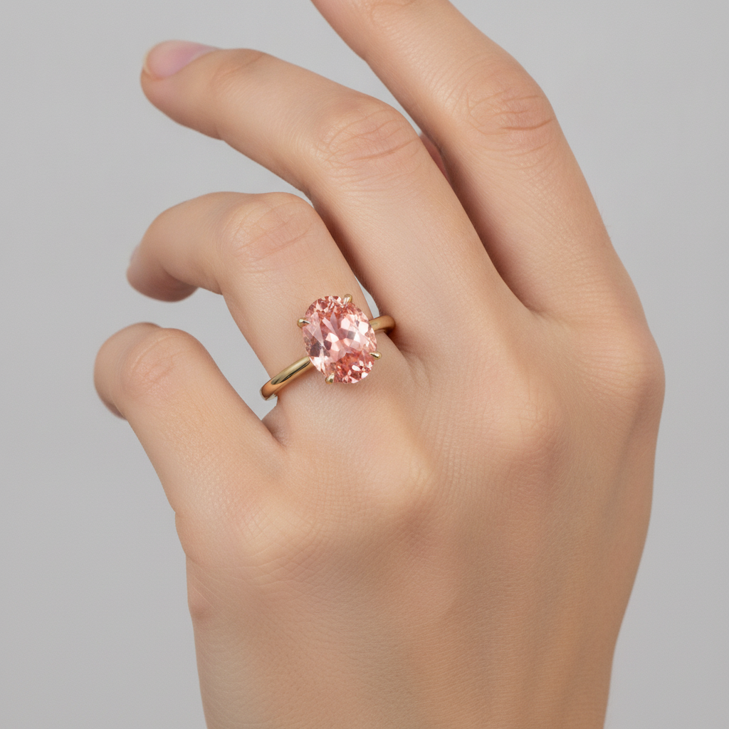 Peach Sapphire Jewelry 2.5 Carat Genuine Oval Padparadscha Solitaire Ring 14K Yellow Gold