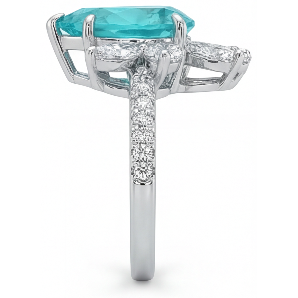 Paraiba Tourmaline Pear Cut Accent Solitaire Ring in 14 Karat White Gold – top view