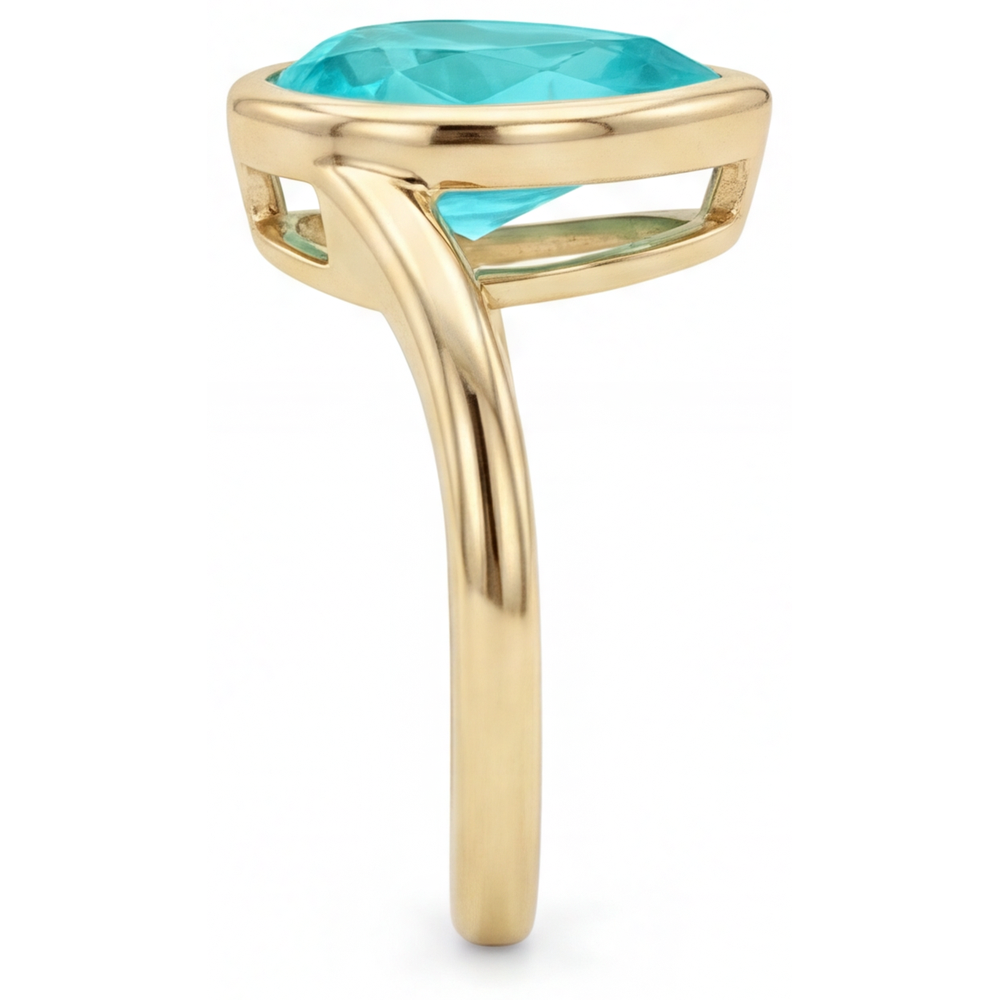 Authentic Paraiba Tourmaline Colored Stone Ring 2.50 ct 14 Karat Yellow Gold – top view