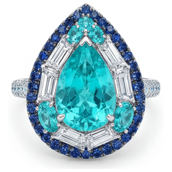 Pear Cut Paraiba Tourmaline Colored Stone Ring in 14K White Gold