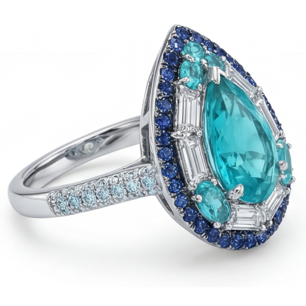 Genuine Paraiba Tourmaline Colored Stone Ring – angle view