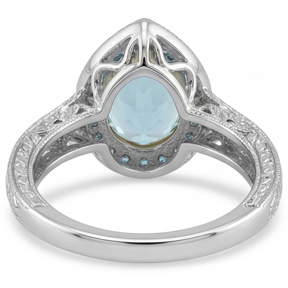 Natural Paraiba Tourmaline Halo Engagement Ring – profile view