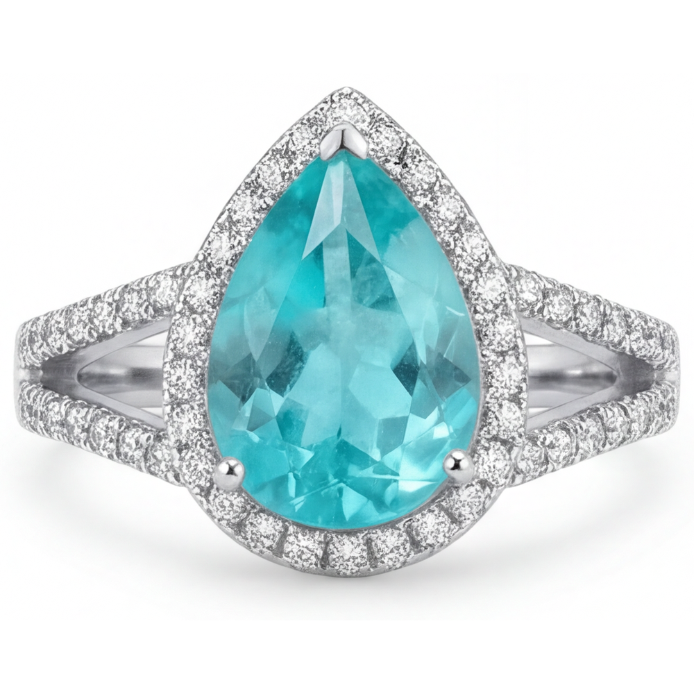 Paraiba Tourmaline Halo Engagement Ring 2.75-ct 14K White Gold – front view