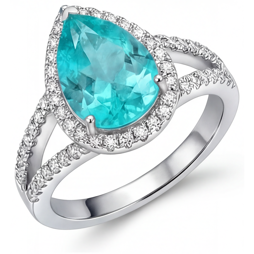 Paraiba Tourmaline Halo Engagement Ring 2.75-ct 14K White Gold – side view