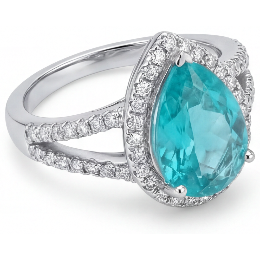 Halo Engagement Ring 14K White Gold with Paraiba Tourmaline – angle view