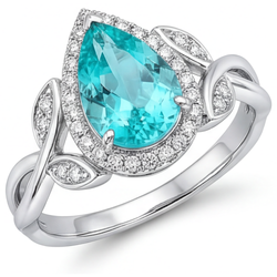 14K White Gold VVS Paraiba Tourmaline Halo Engagement Ring 3.25