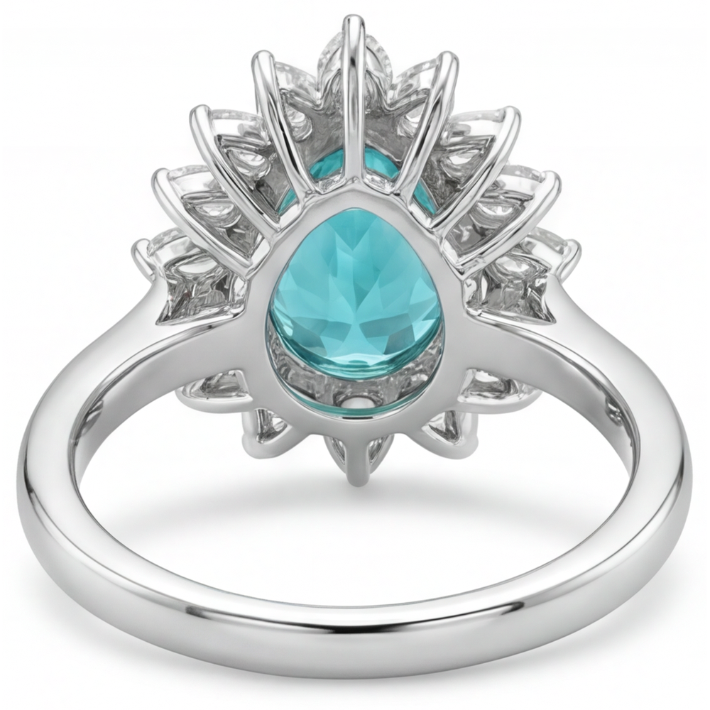 Halo Engagement Ring 14K White Gold with Paraiba Tourmaline – top view