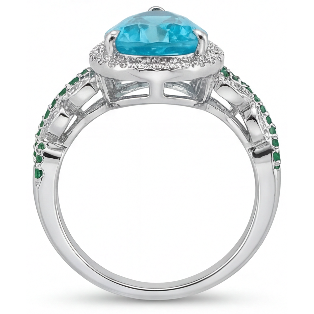 Paraiba Tourmaline Halo Engagement Ring 5.75-ct 14K White Gold – profile view
