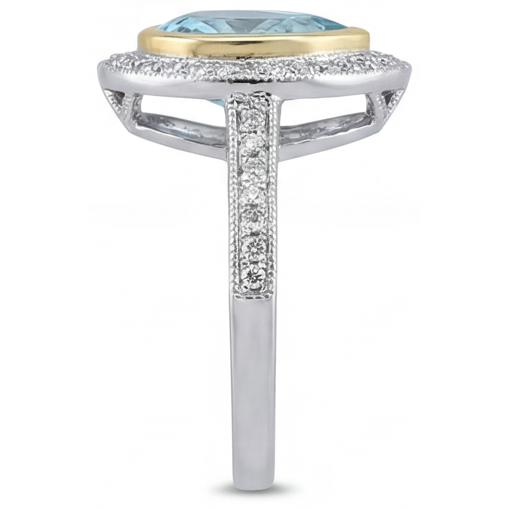 Halo Ring 14 Karat Two Tone Gold with Paraiba Tourmaline – top view