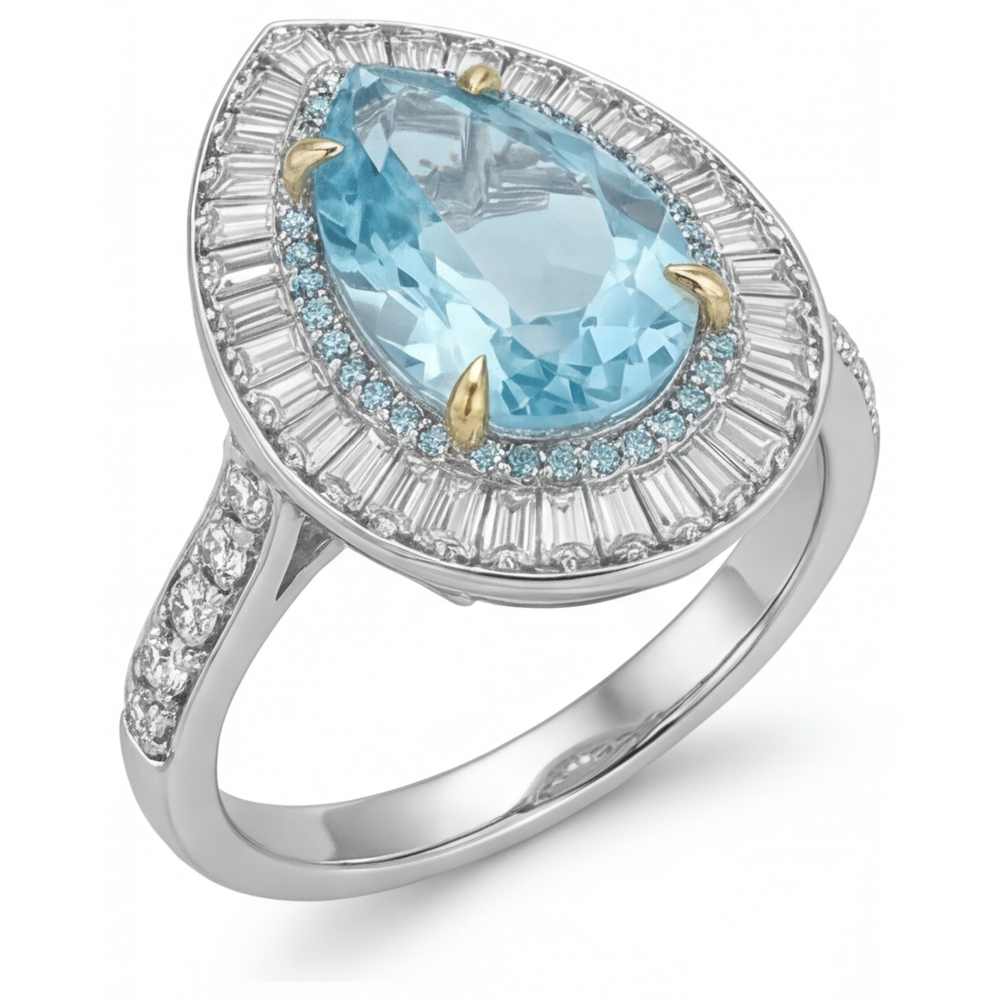Dazzling Paraiba Tourmaline Halo Ring 7 ct – angle view