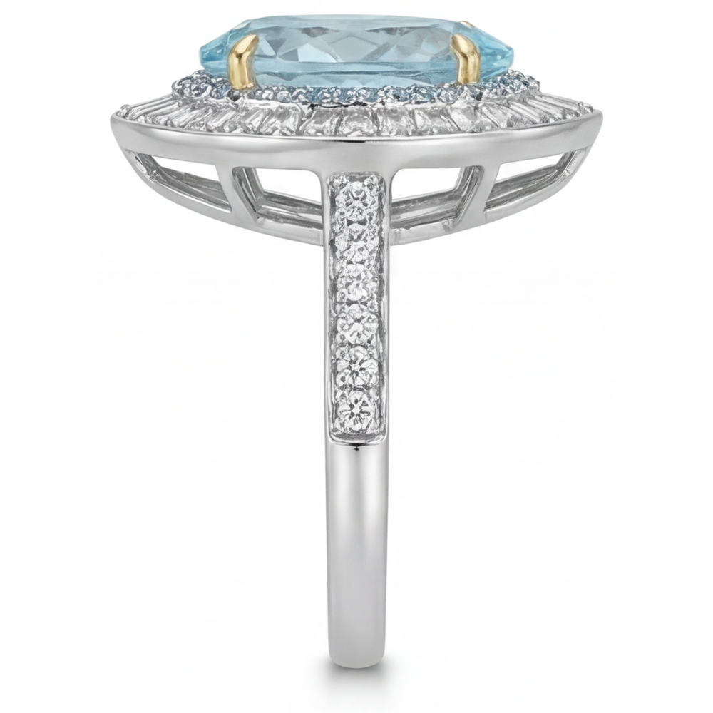 Paraiba Tourmaline Pear Cut Halo Ring in 14K Two Tone Gold – profile view