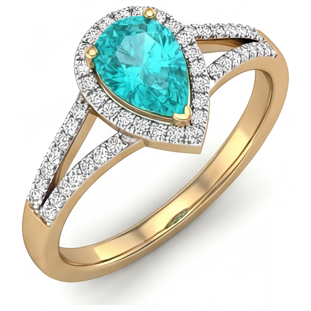 Natural Paraiba Tourmaline Halo Setting Ring – side view