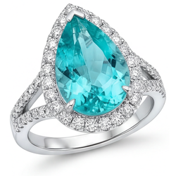 Paraiba Tourmaline Pavé Halo Setting Ring 5.25 ct in 14 Karat