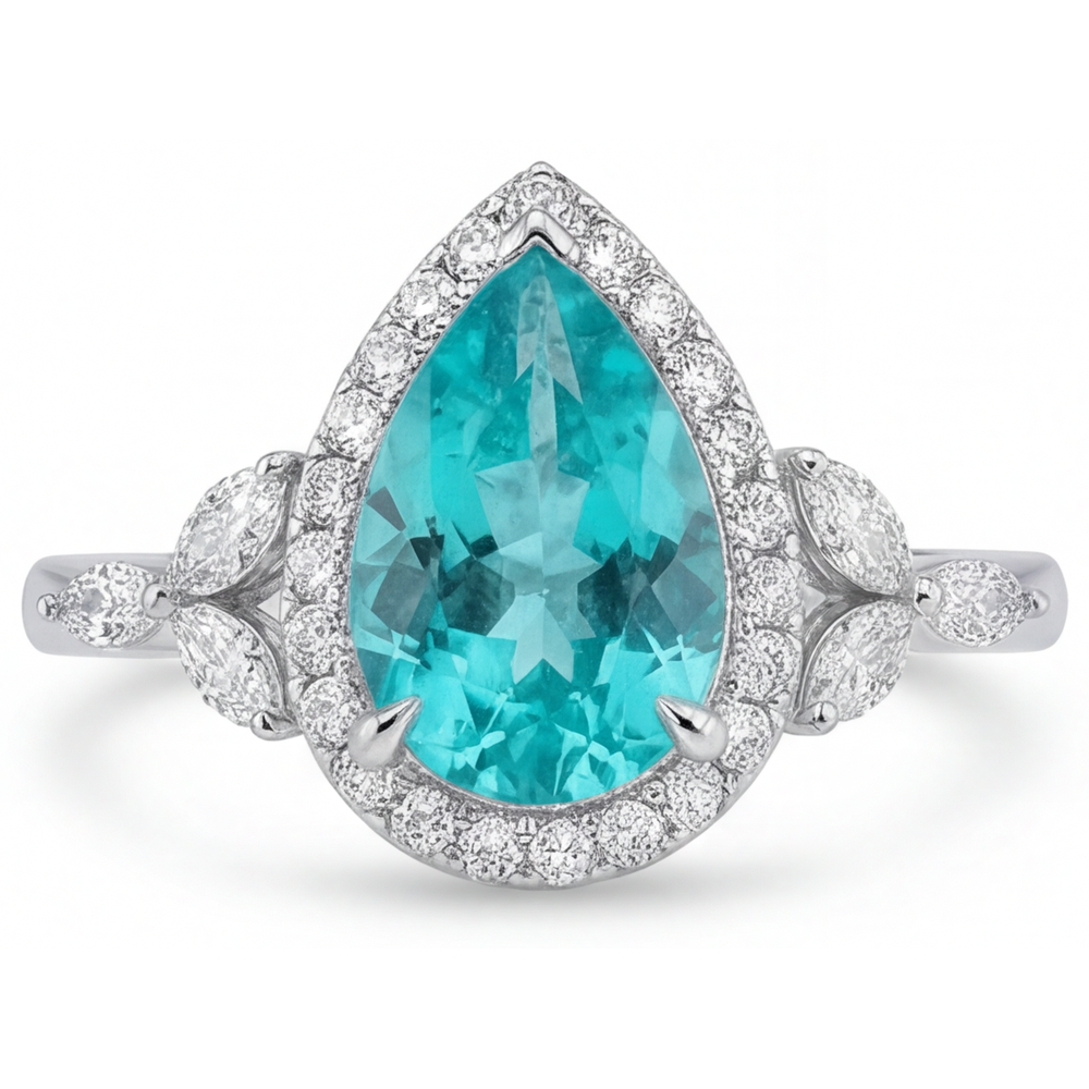 Authentic Paraiba Tourmaline Precious Stone Ring – front view