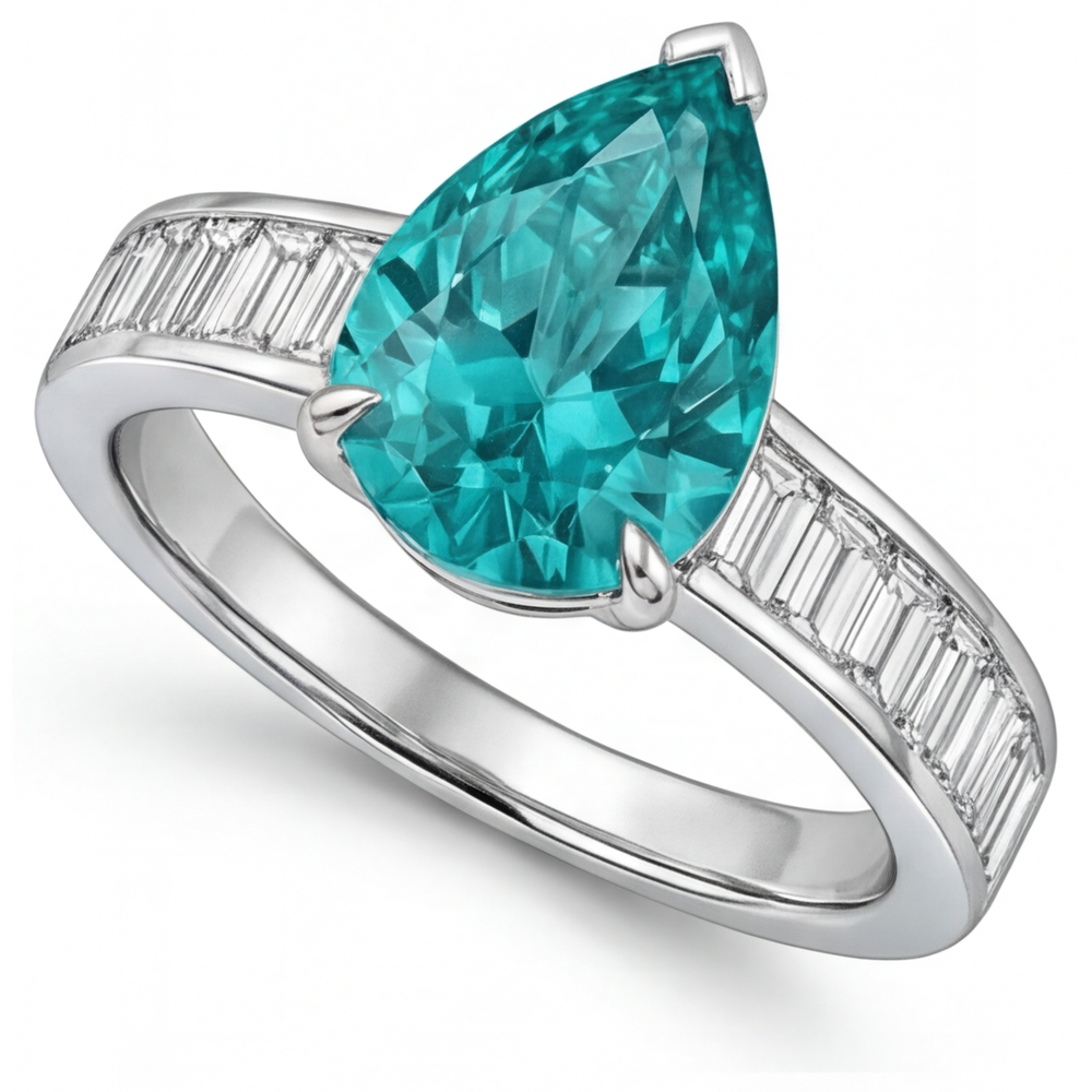 Earth-Mined Paraiba Tourmaline Precious Stone Ring 2.50 ct 14K White Gold – side view
