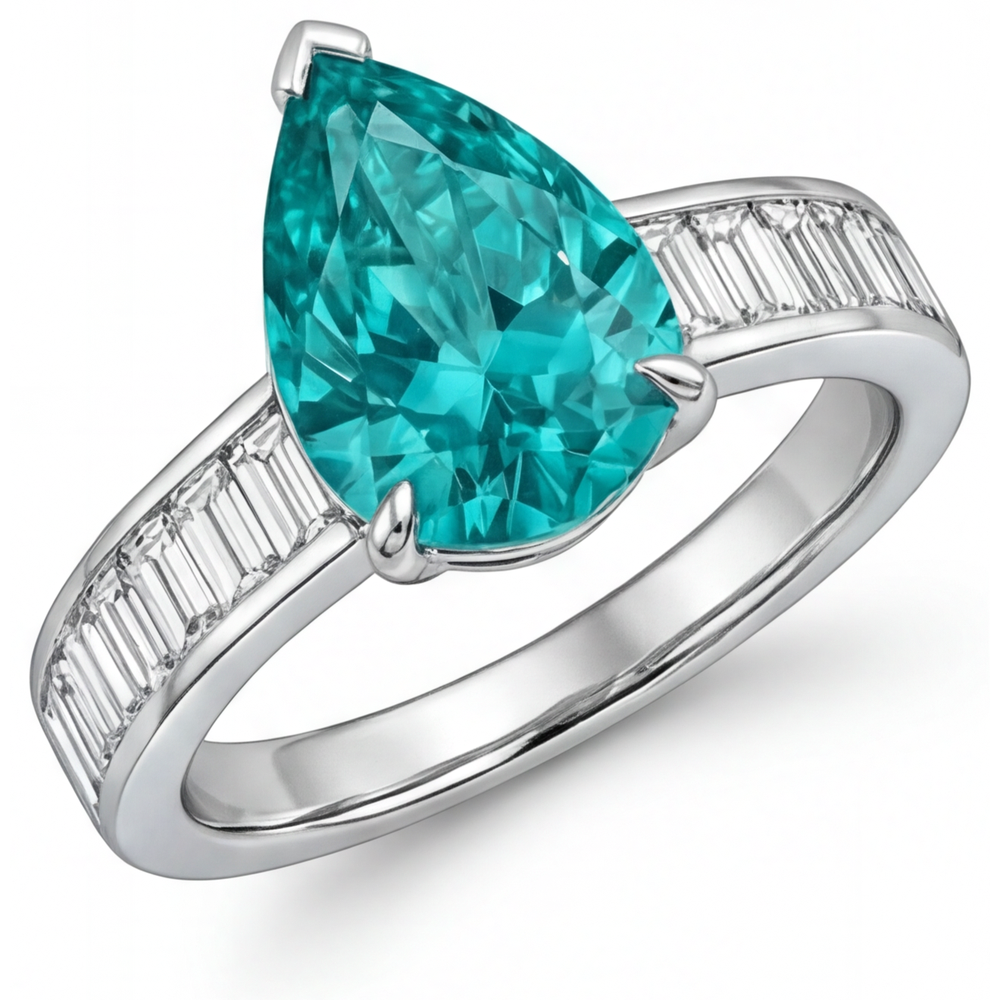 Paraiba Tourmaline Precious Stone Ring 2.50-ct 14K White Gold – angle view