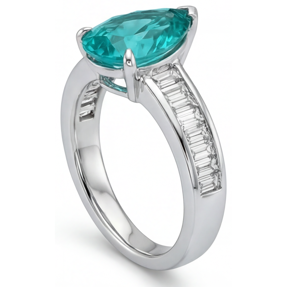 Paraiba Tourmaline Precious Stone Ring 2.50-ct 14K White Gold – profile view