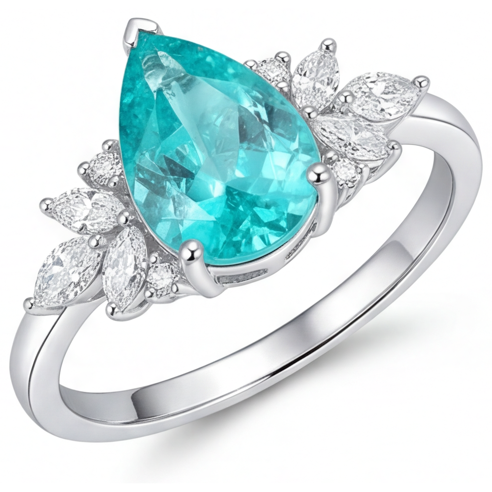 Paraiba Tourmaline Precious Stone Ring 3-ct 14 Karat White Gold – main view