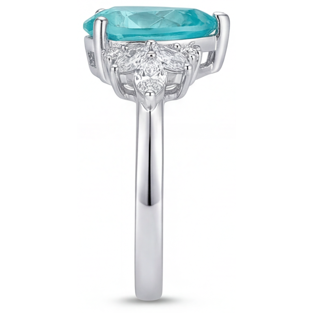 Pear Cut Paraiba Tourmaline ring in 14 Karat White Gold – angle view