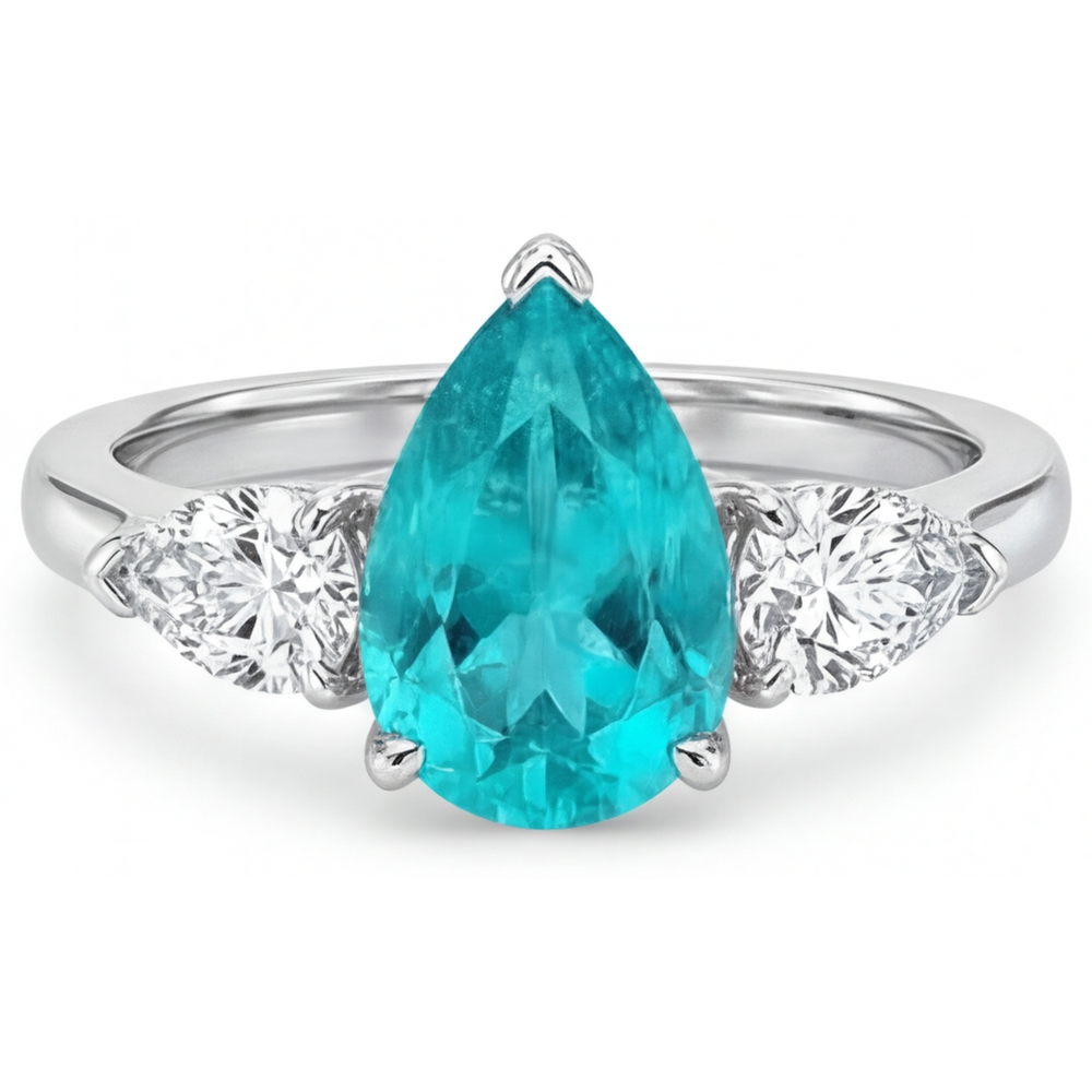 Pear Cut Paraiba Tourmaline ring in 14K White Gold – main view