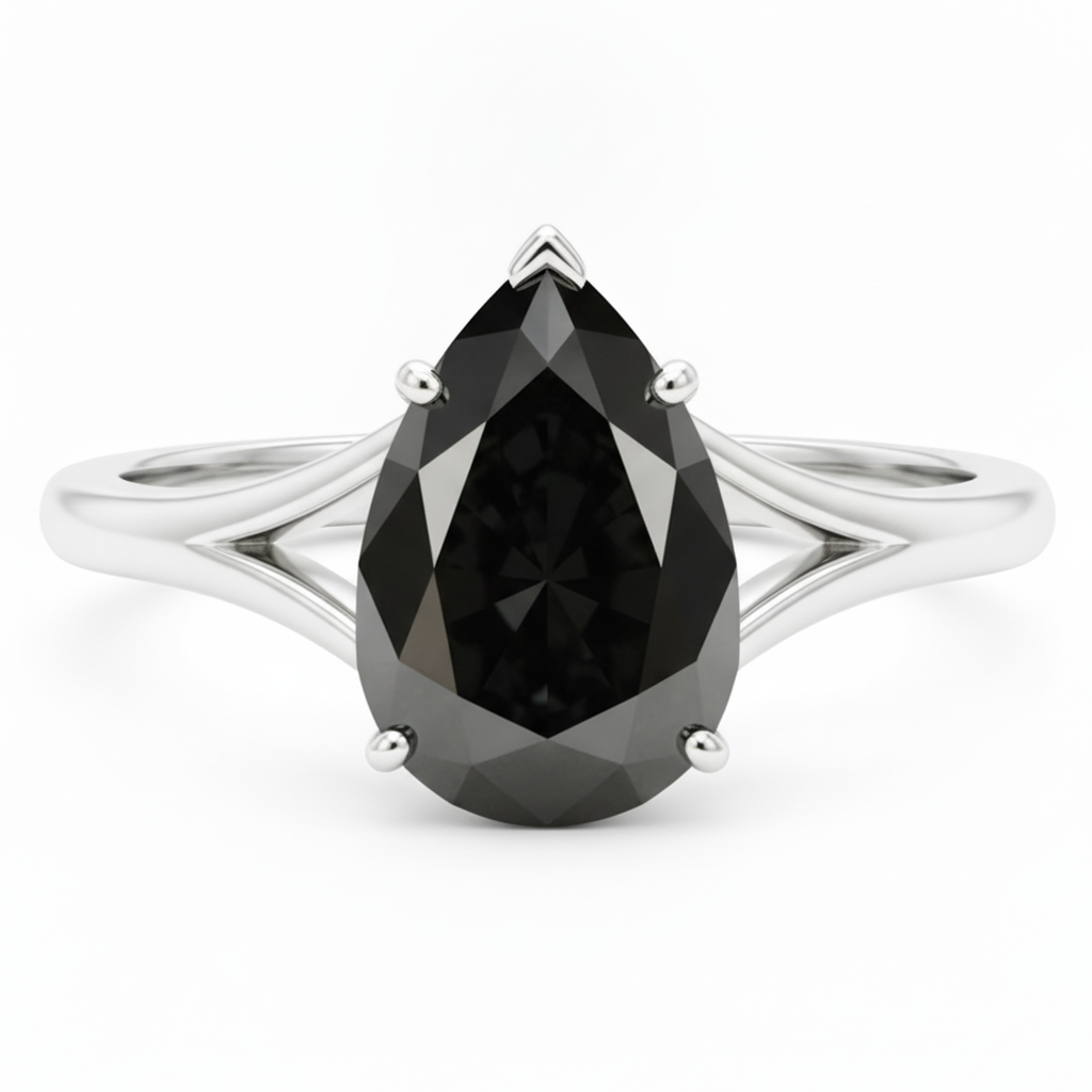Black Hills Gold Diamond Ring 6 Carat Genuine Pear Solitaire Cathedral 14K White
