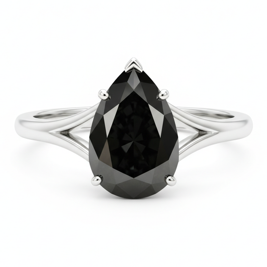 Black Hills Gold Diamond Ring 6 Carat Genuine Pear Solitaire Cathedral 14K White