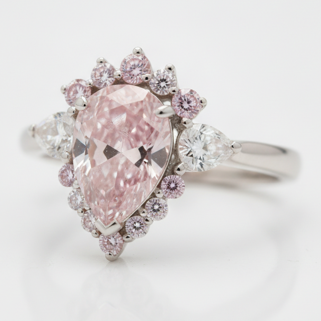 Fancy Pink Diamond Engagement Ring 2 Carats Natural Pear Semi Halo Platinum
