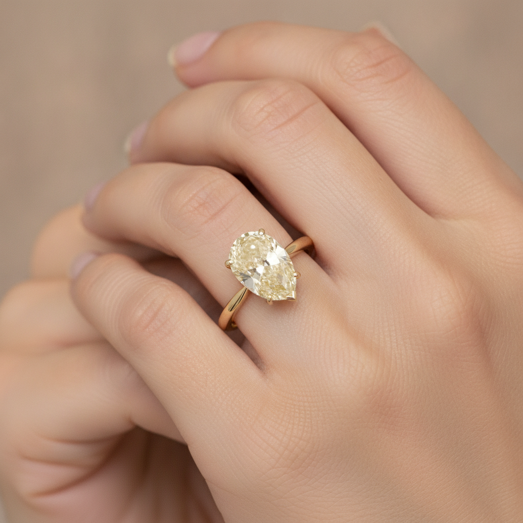 Larimar And Diamond Engagement Ring 2 Carat Natural Pear Fancy Yellow Solitaire 18K Gold