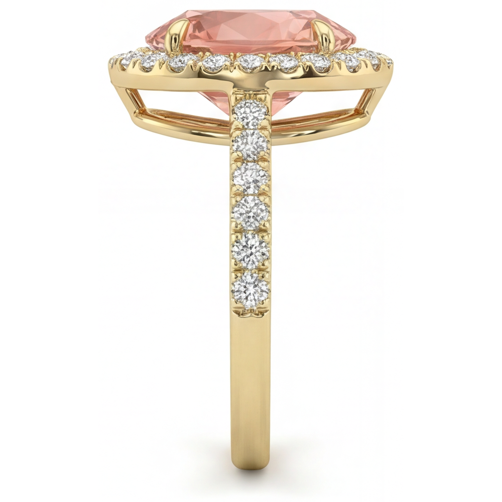 Padparadscha Sapphire Ring 2.8 Carat Genuine Pear Halo 14K Yellow Gold