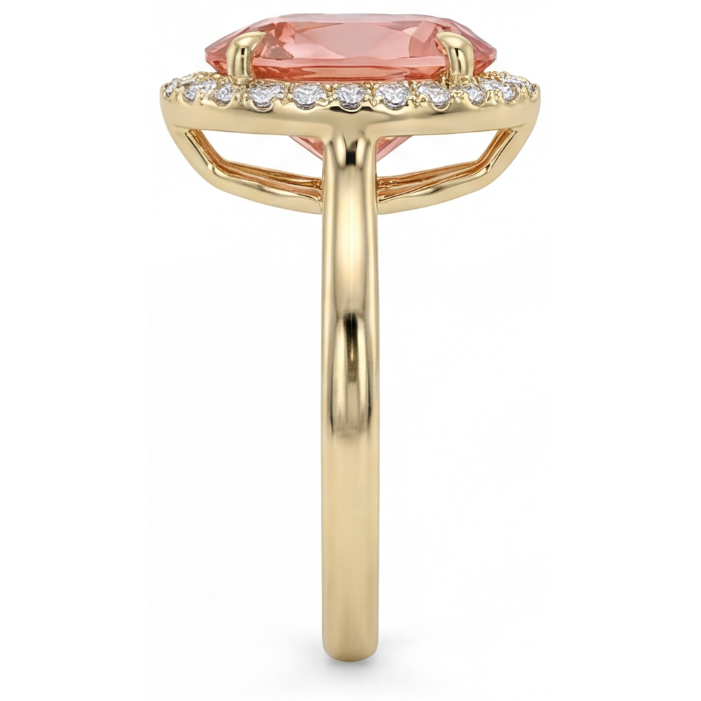 Pink Padparadscha Sapphire Ring 2.8 Carat Natural Pear Halo Plain 14K Yellow Gold
