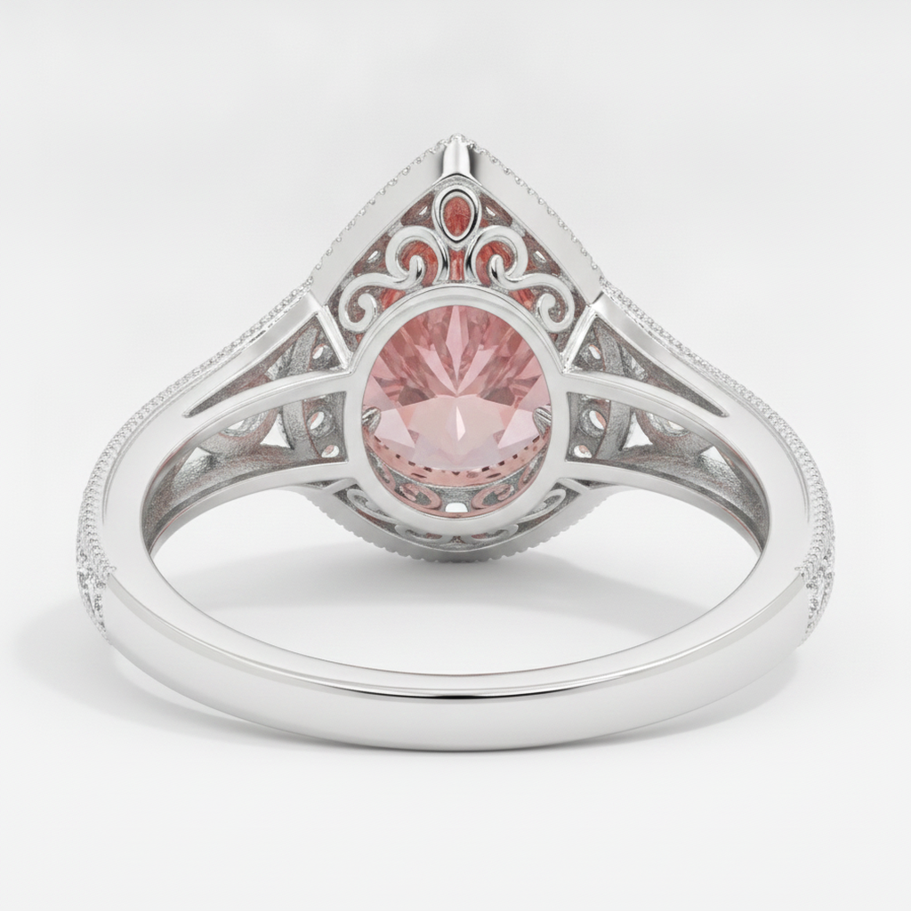 Padparadscha Sapphire Ring 3.1 Carat Real Pear Halo Vintage 14K White Gold