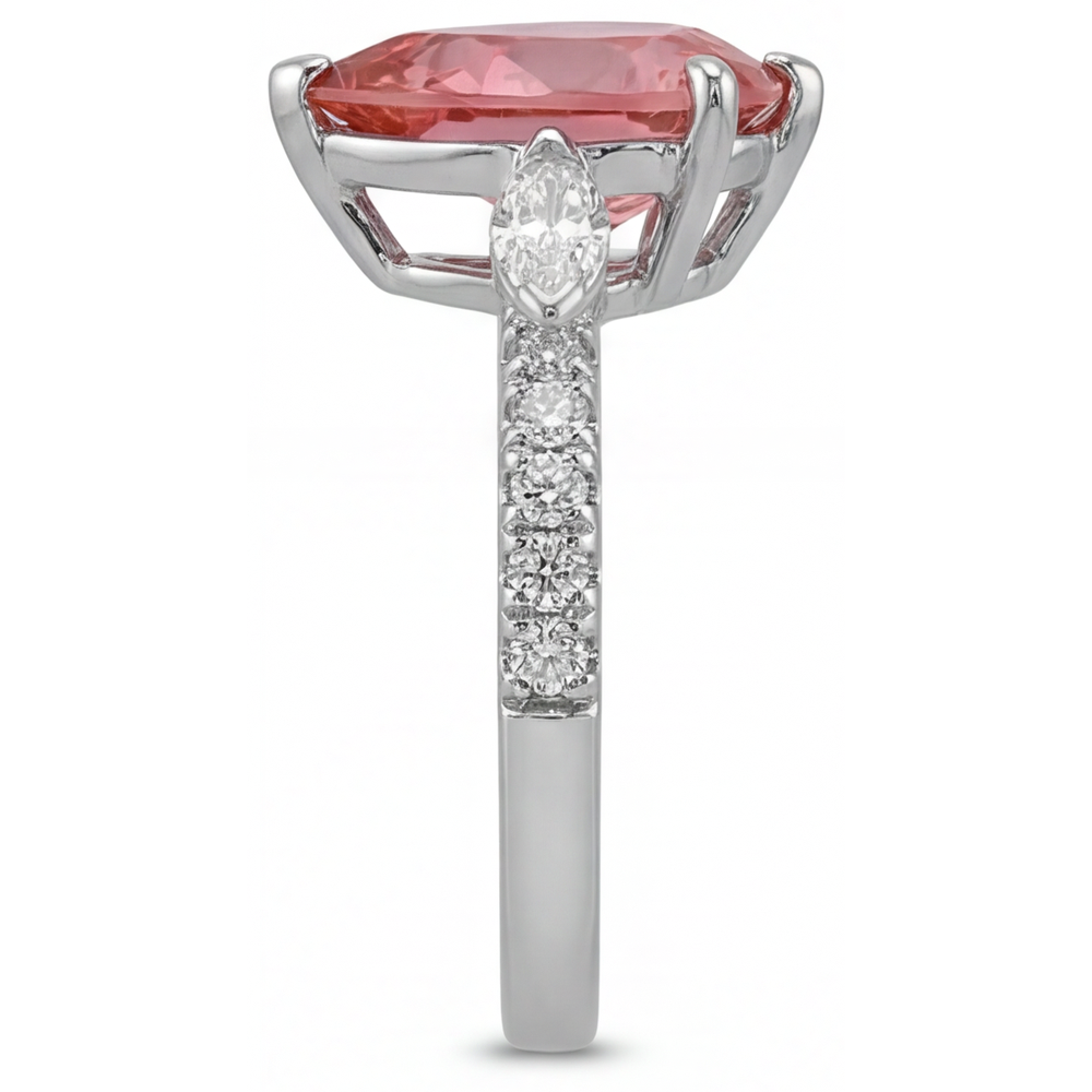 Peach Sapphire 2.9 Carat Genuine Pear Padparadscha Three Stone Ring 14K White Gold