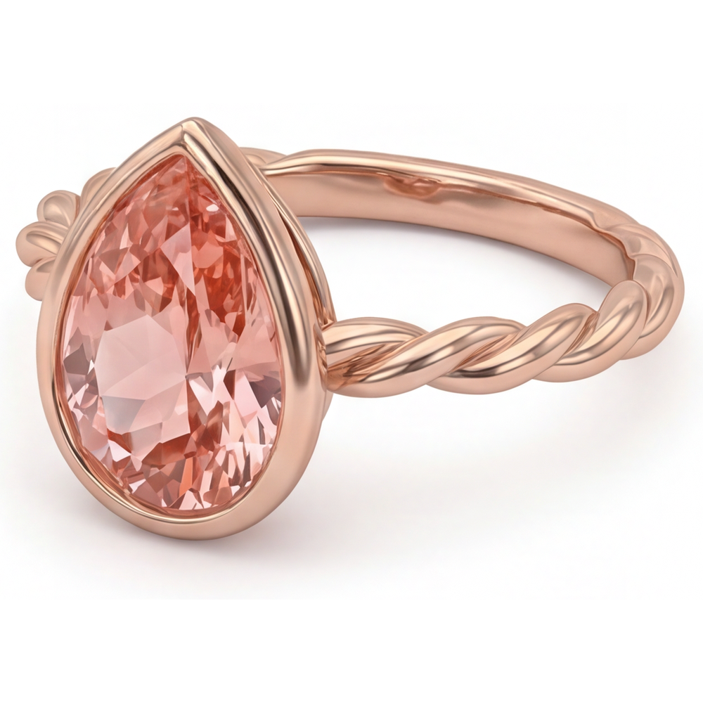 Peach Sapphire 2.5 Carat Natural Pear Padparadscha Bezel Solitaire Ring 14K Rose Gold