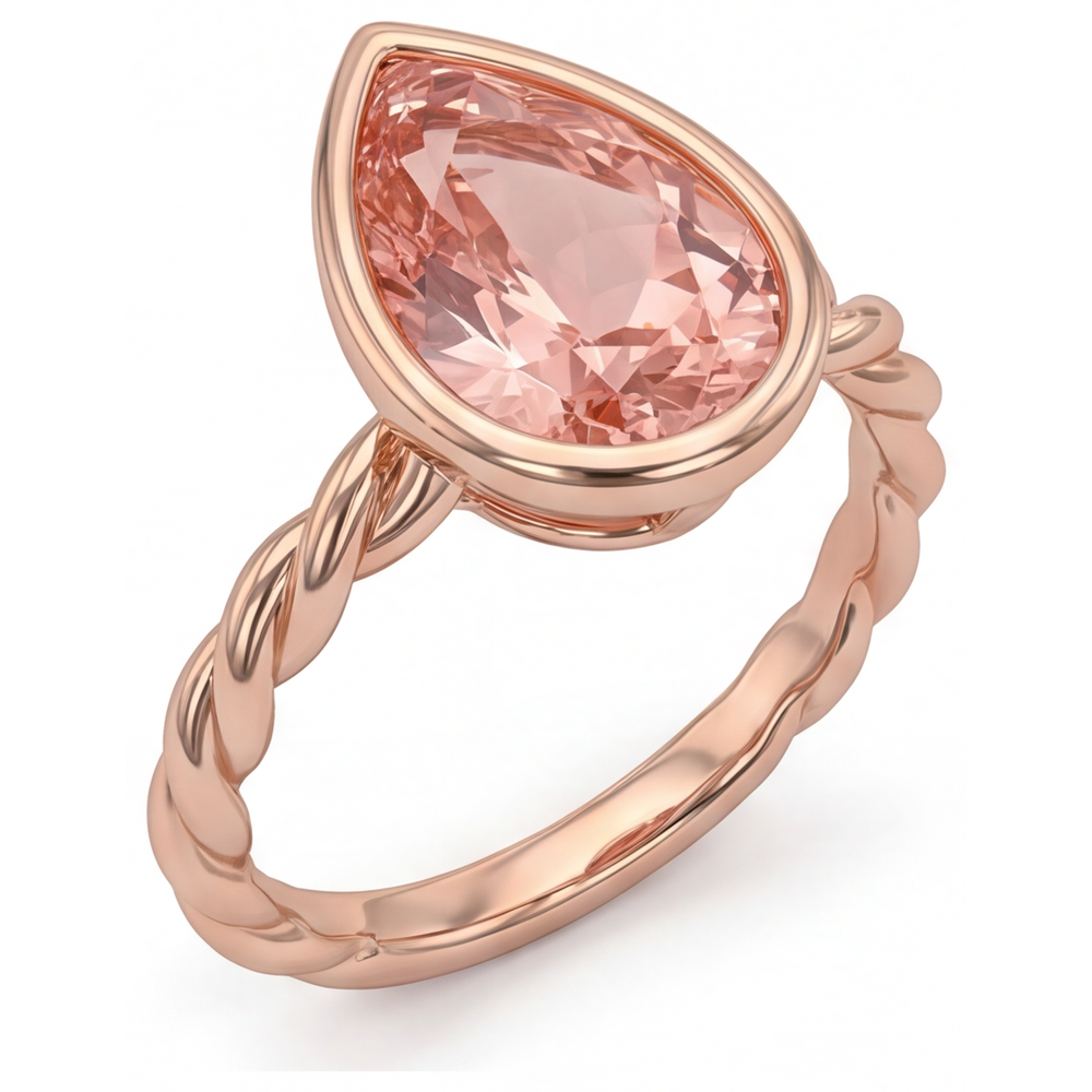 Peach Sapphire 2.5 Carat Natural Pear Padparadscha Bezel Solitaire Ring 14K Rose Gold