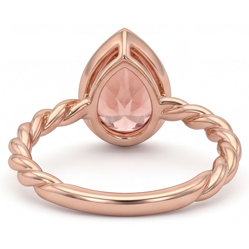 Peach Sapphire 2.5 Carat Natural Pear Padparadscha Bezel Solitaire Ring 14K Rose Gold