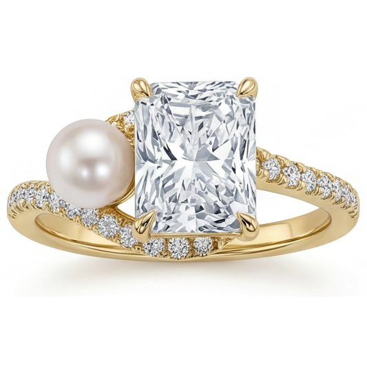 Pearl Accent Solitaire Ring 4-ct 14K Yellow Gold – main view