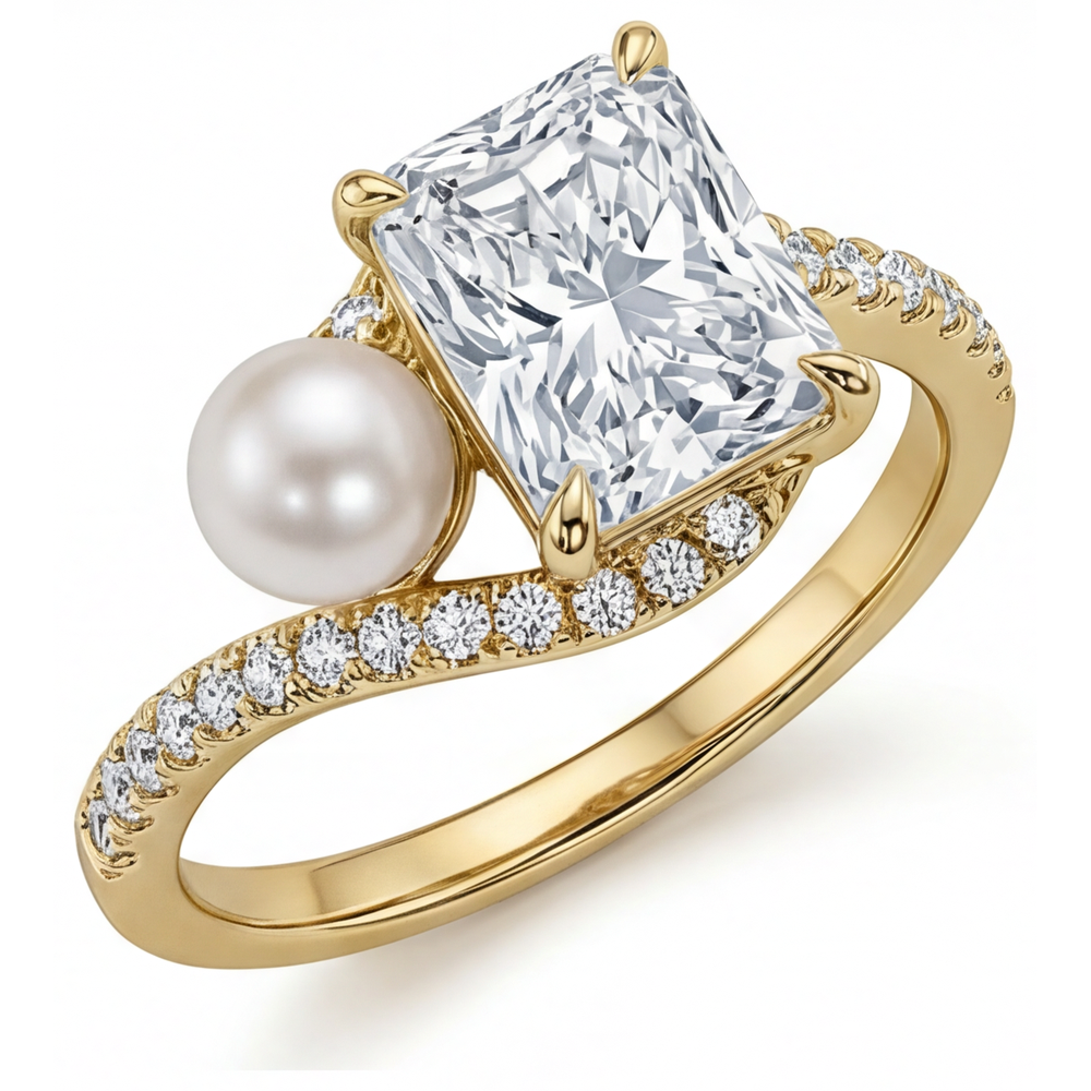 Sophisticated Pearl Accent Solitaire Ring 4 ct – side view