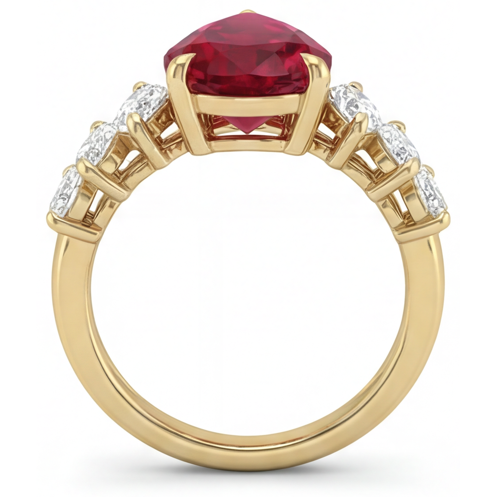 Real Pigeon Blood Ruby 3-Stone Ring – top view