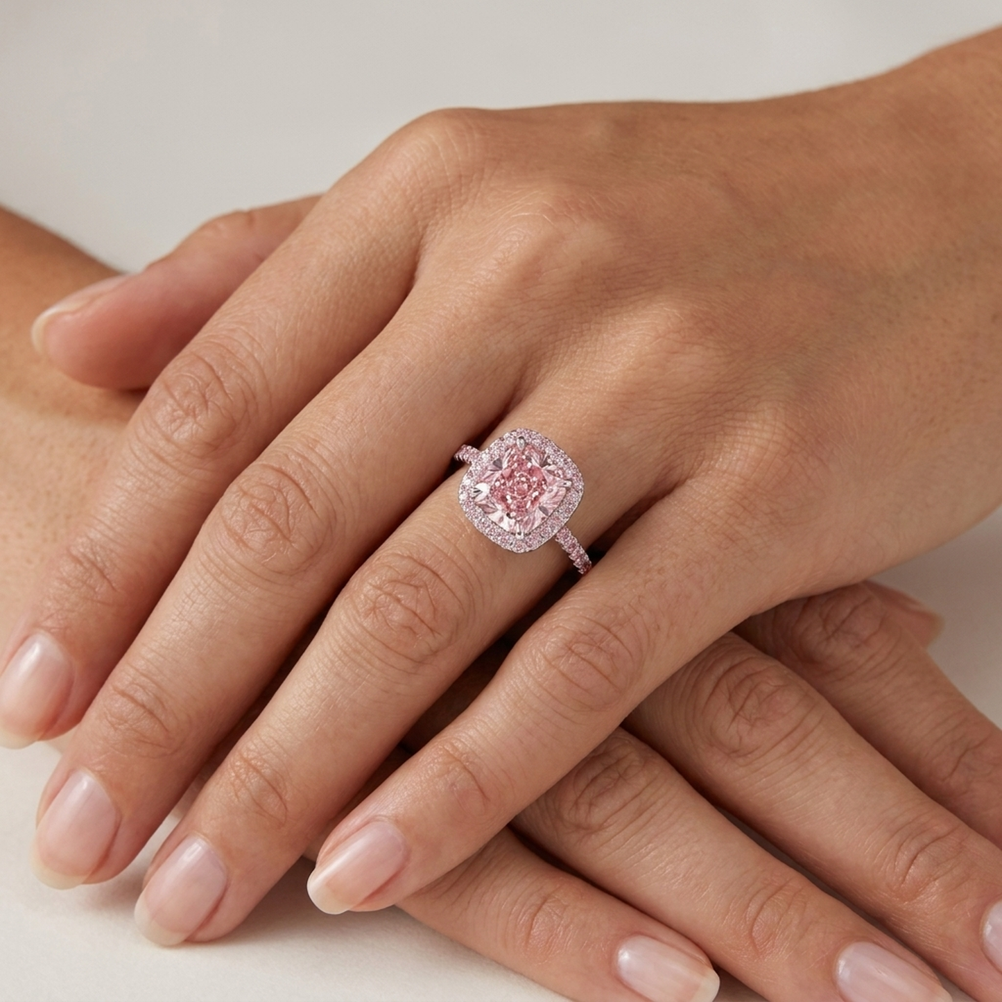 Pink Diamond Ring 3.2 Carat Cushion