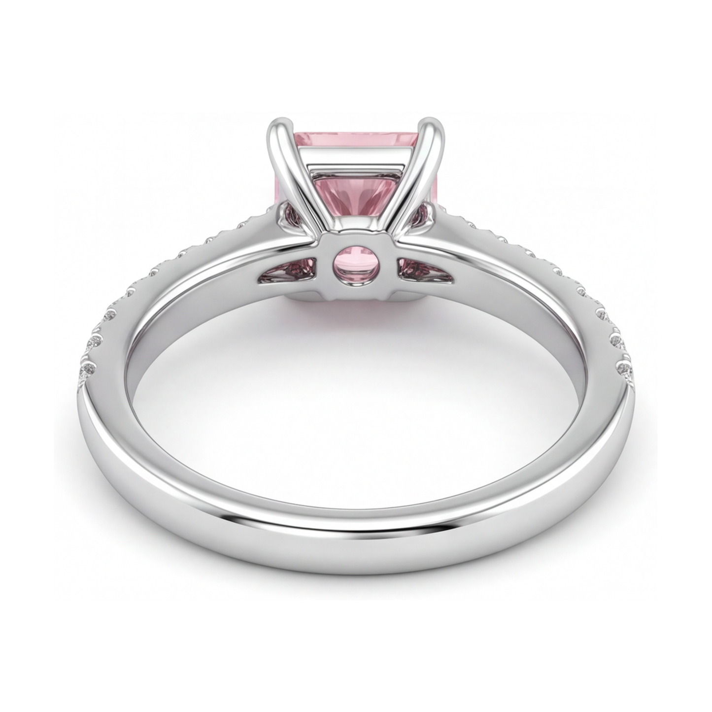 Pink Diamond Ring 3.5 Carat Lab Grown Princess Pave Solitaire 14K White Gold