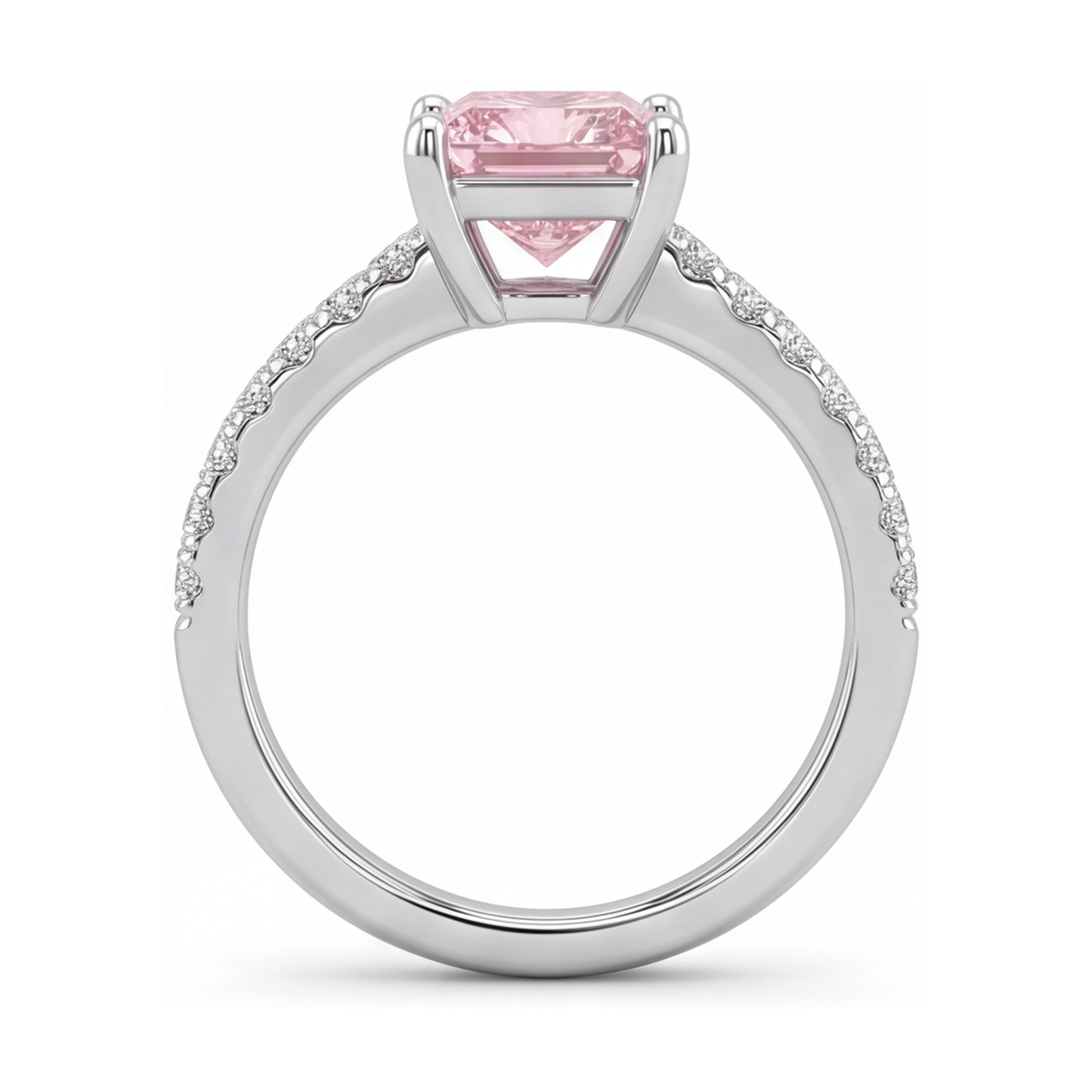 Pink Diamond Ring 3.5 Carat Lab Grown Princess Pave Solitaire 14K White Gold