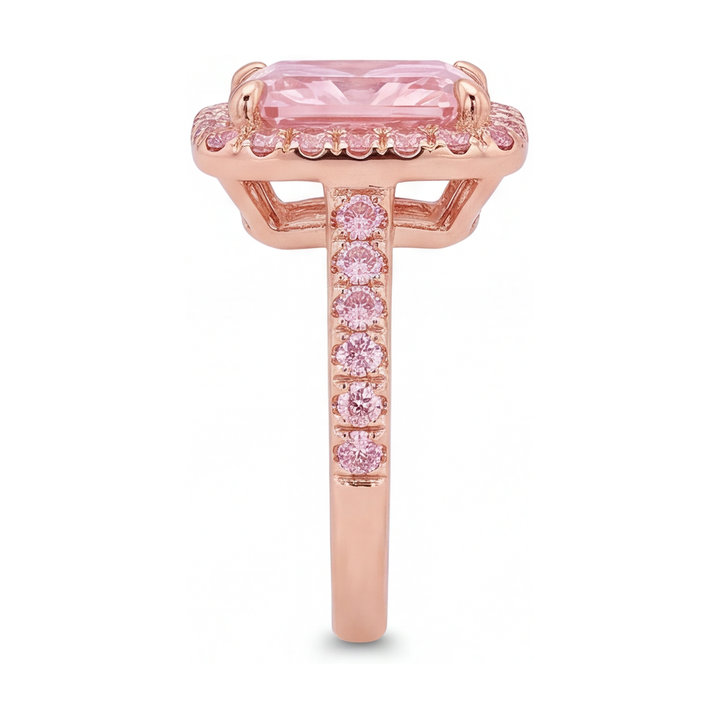 Pink Diamond Ring 6 Carat Lab Grown Radiant Halo Pave 14K Rose Gold