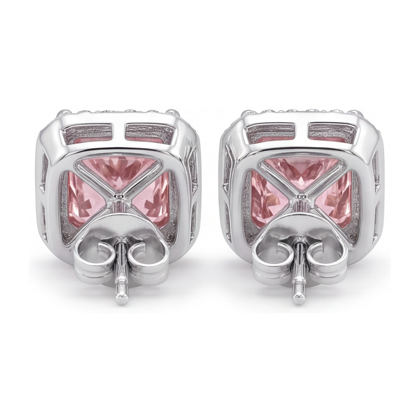Pink Diamond Stud Earrings 3.5 Carat Lab Grown Radiant Halo 14K White Gold