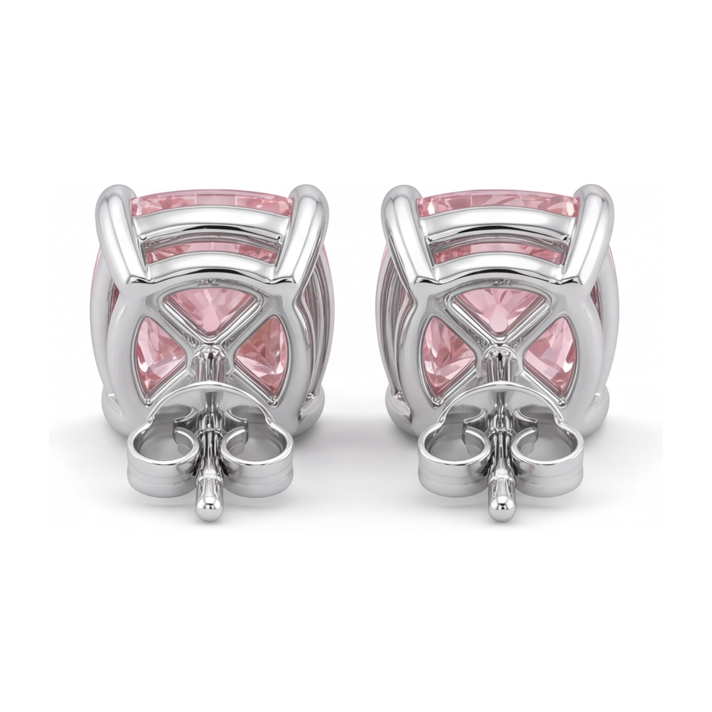 Pink Diamond Stud Earrings 4 Carat Lab Grown Cushion 14K White Gold