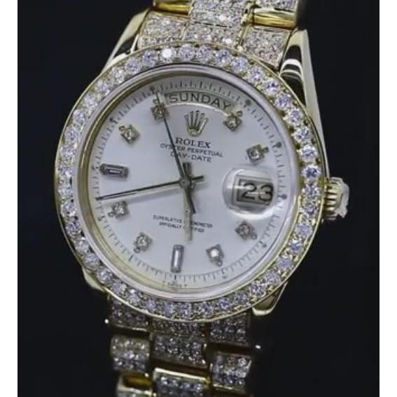 Presidential Women Rolex 20 Carats Custom Diamonds Watch Gold