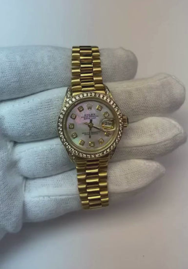 Yellow Gold Rolex Datejust Watch President Diamond Bezel Dial