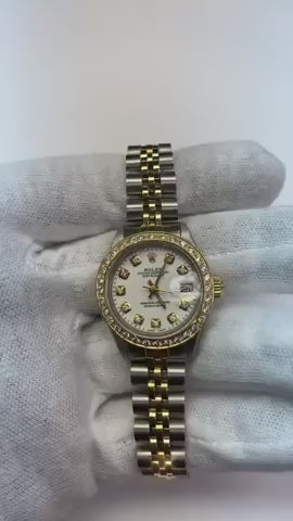 Datejust Rolex Ladies Watch Two Tone Bracelet White Diamond Dial